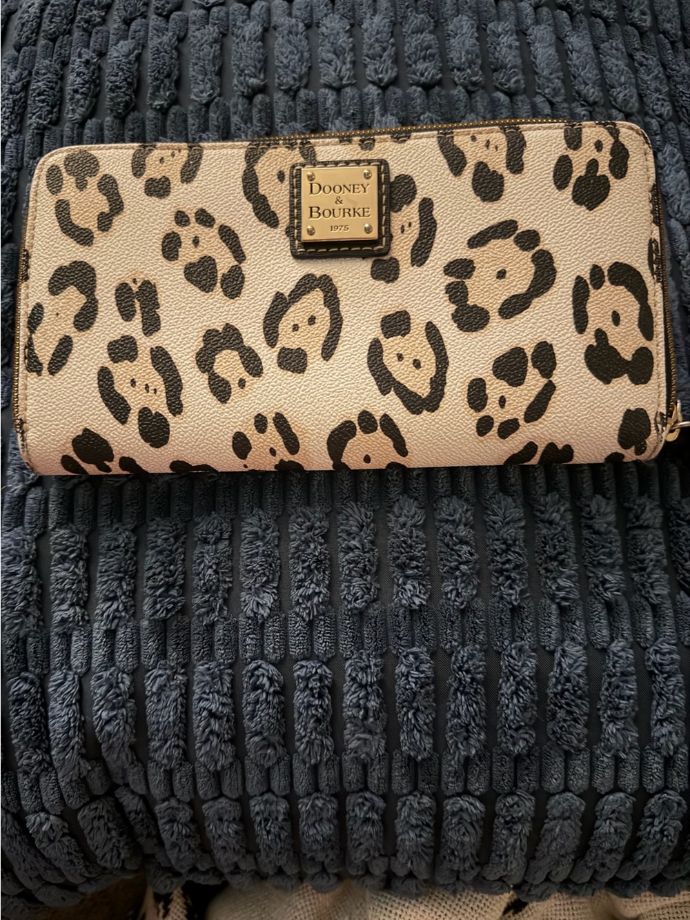Dooney & Bourke Tan and Black Leopard Print Zip Wallet